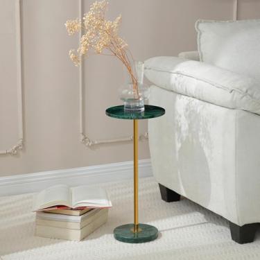 Imagem de Hmjeae Mesa de bebida redonda de mármore de 9,20 cm, mesa de canto com pedestal com acabamento em pedra para sala de estar, base pesada pequena mesa lateral para espaços pequenos - verde esmeralda