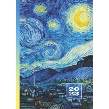 Imagem de 2023: Agenda Settimanale Con Orari 5:00-23:00 | Formato A4 Vista Verticale | 1 Settimana Su 2 Pagine | Weekly Planner Intempo | Diario Calendario ... | Soft-Cover Vincent Van Gogh Notte stellata