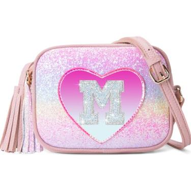 Imagem de OYLOLA Presentes de aniversário para meninas, inicial para meninas, bolsa infantil, bolsas infantis, presentes para meninas, bolsas de coração para meninas, Colorido, M