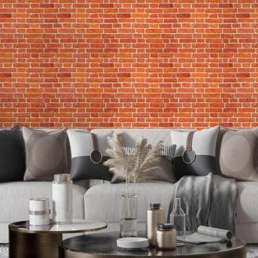 Imagem de Papel De Parede Tijolinho Laranja 3d Autocolante Sala 12m - DELIQUADRO