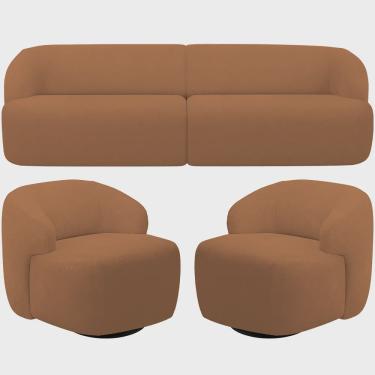 Imagem de Sofá 3 Lugares Curvo Orgânico com 02 Poltronas Para Sala Living 250cm Barolo L06 Bouclê Terracota - Lyam Decor