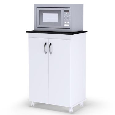 Imagem de Balcão Cozinha para Micro-ondas Vitória - ajl Móveis Branco/Preto