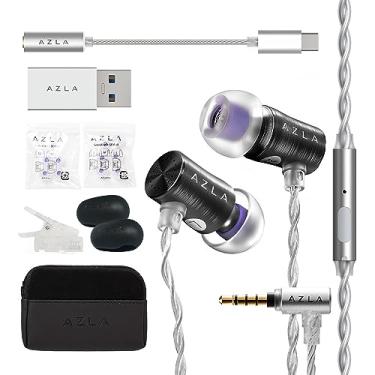 Imagem de AZLA Fones de ouvido intra-auriculares AZEL Edition G Gen 2 com fio, com microfone, conector de 3,5 mm, adaptador USB-C para 3,5 mm, conversor USB-A para USB-C, preto (preto)