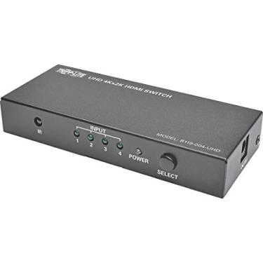 Imagem de Interruptor HDMI Tripp Lite de 4 portas para vídeo e áudio, 4K x 2K UHD @ 60 Hz (HDMI F/4xF) com controle remoto (B119-004-UHD), PRETO