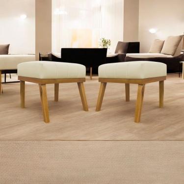 Imagem de Kit 2 Puffs Decorativos Firenze Retangular - Bege Corino