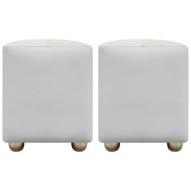 Imagem de Kit 2 Puffs Decorativos Quadrado Urban - Branco-Bege Corino