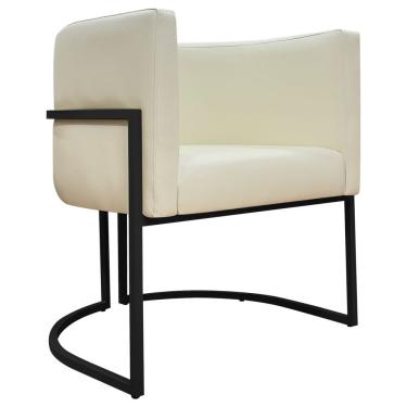Imagem de Poltrona Decorativa Recepção Luna Base De Ferro Preta - Bege Corino