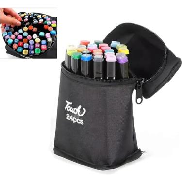 Imagem de Kit Conjunto Caneta Marcadora De Ponta Dupla Canetinha Marcador Colorir Desenho Professional Ponta Dupla Codificados por Cores Segurança Garantida Aquarela Material Escolar (24 cores)