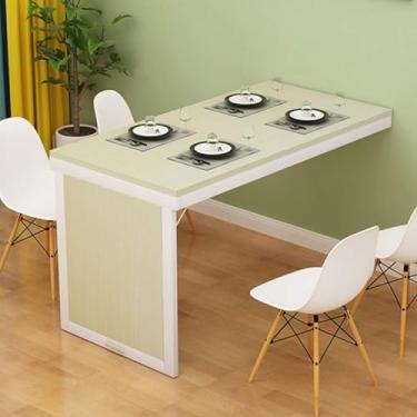 Imagem de Mesa De Mesa De Parede Suspensa, Mesa De Jantar Dobrável De Madeira Maciça, Mesa De Computador De Estação De Trabalho Hging Com Economia De Espaço Multifuncional, White Maple + White, 100*50cm/39*20in