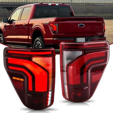 Imagem de Novas luzes traseiras para Ford F150 2021-2025 Conjunto de luzes traseiras de atualização compatível com F-150 todos os modelos de lâmpada traseira de freio de corrida (VERMELHO 1 par)