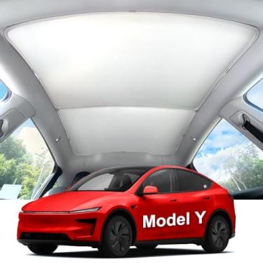 Imagem de Toldo de proteção solar para Tesla Model Y 2025 atualizado, 2 em 1, sombra de para-brisa de teto solar, teto solar frontal e traseiro dobrável UV e sombra de vidro com isolamento térmico para