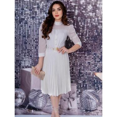 Imagem de Vestido Midi Saia Plisada com Cinto Manga Longa em Tule Festa Noiva - 