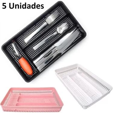 Imagem de 5 Organizador Porta Talher pra Gaveta 4 Divisórias Cozinha