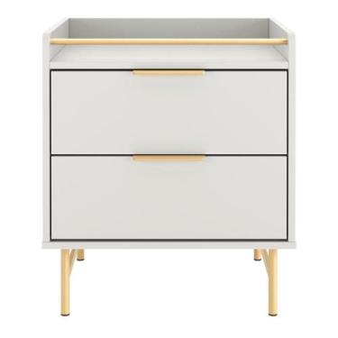 Imagem de Mesa de Cabeceira com 2 Gavetas Yves 53 cm - PROVINCIA, Off White Fosc