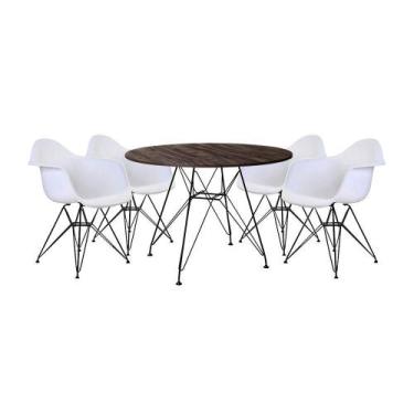 Imagem de Conjunto Mesa De Jantar Redonda 90Cm Amêndoa Com 4 Poltronas Pretas Fe