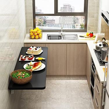 Imagem de LUNEZY Mesa dobrável para lavanderia, mesa dobrável com folhas suspensas, suporte de prateleira resistente, mesa de parede de madeira, mesa de parede resistente estável para cozinha e restaurante (cor