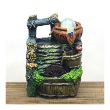 Imagem de XFNVXC Fonte decorativa para uso interno, fonte de mesa, sala de estar, ornamentos de água corrente, restaurante, escritório, mesa, pequena fonte com roda Feng Shui, fonte de jardim ornamental para