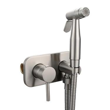 Imagem de Kit de pulverizador de bidê portátil, alça única, spray de lavagem a jato de vaso sanitário com assento de água quente e fria, modo único de latão preto (modo único de ouro escovado) (modo duplo prata