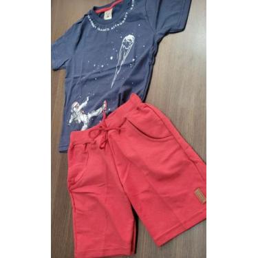 Imagem de Bermuda jeans cor vermelho e camisa masculina infantil Espaco kids  -T
