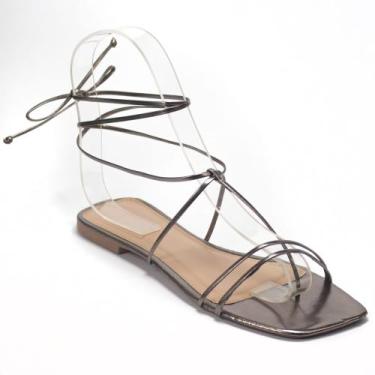 Imagem de Sandália Rasteira Gladiadora Metalizada Tiras Finas - zurystore, Ônix,