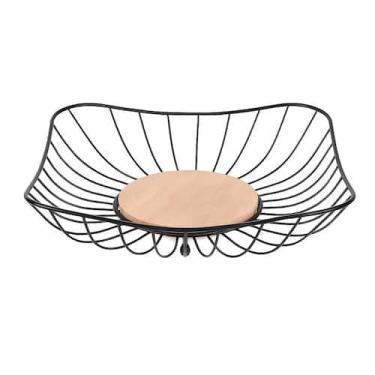 Imagem de Fruteira de Mesa De Metal e Madeira Cesta Cesto Multiuso - MM, Quadrad