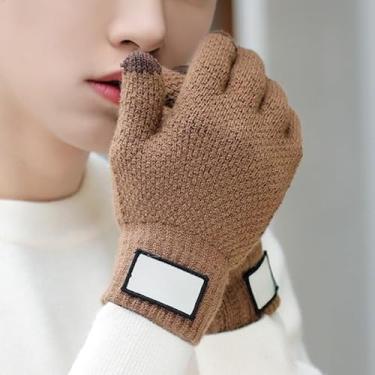 Imagem de Luvas térmicas para homens e mulheres, luvas de equitação de malha forradas com lã de inverno com proteção contra frio e aderência antiderrapante, Marrom