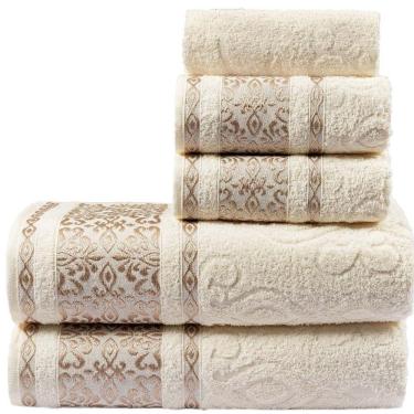 Imagem de Jogo De Banho Toalhas Malau Decorado 5 Peças Palha Pérola