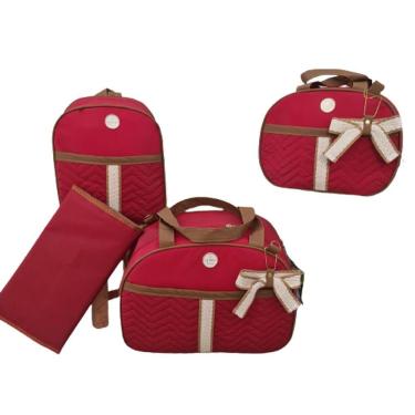 Imagem de Bolsa Maternidade Bebê Kit 4 Peças Trocador Red Impermeável