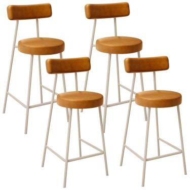 Imagem de Kit 04 Banquetas Baixa Cozinha Sala Jantar Bancada Milão Arena L02 Couríssimo Whisky - Lyam Decor