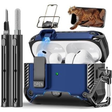 Imagem de Polislime Capa para AirPods Pro 3 (2025) com suporte de telefone, design de interruptor automático de proteção contra quedas com kit de limpeza para iPod Pro 3º carregamento (cabo USB-C/Lightning)