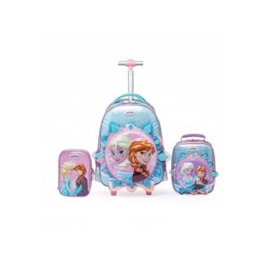 Imagem de Kit Mochila Escolar Frozen Rodinha Disney Lancheira Estojo