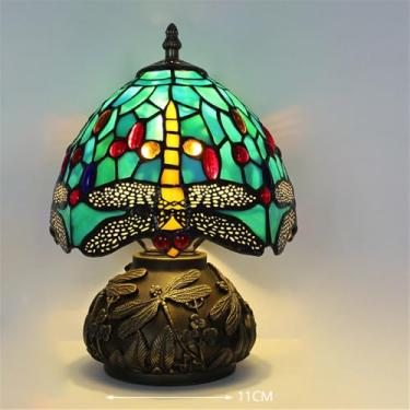 Imagem de Luminária de mesa retrô americana de luxo e criativa para sala de estar, quarto, cabeceira, escritório, casa de campo ou hotel, com vitral (Estilo 18)