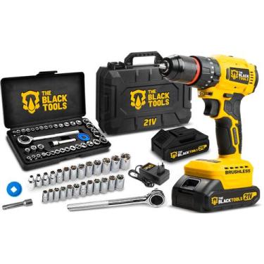 Imagem de Parafusadeira Furadeira Brushless 21v Com Maleta + 40 Peças - The Blac