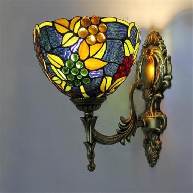 Imagem de Luminária de parede retrô americana com LED, estilo europeu de luxo, para sala de estar, quarto, escritório, casa de campo, hotel, restaurante, café, bar, corredor, com vidro colorido (Estil