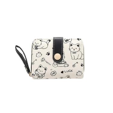 Imagem de Carteiras femininas, carteira feminina pequena e fofa, porta-cartão de crédito com estampa de gato fofo com zíper para dinheiro, chaves, cartão de identificação, moedas, Preto