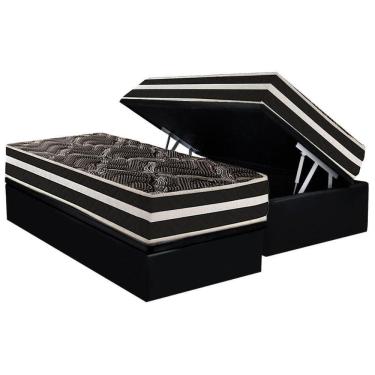 Imagem de Cama Box Baú Solteiro: Colchão Ortopédico Paropas D28 Ag80 Master Black Double Face + Base Crc Suede Black (88x188)