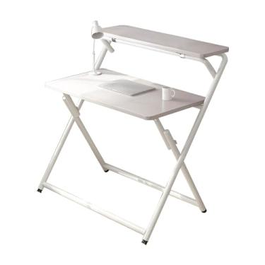 Imagem de Mesa dobrável portátil, mesa de computador com prateleira, sem instalação, estrutura compacta, pernas de mesa de aço carbono anti-beliscão, computador, jogos, escrita e escritório em casa C