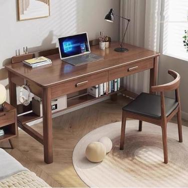 Imagem de Mesa infantil com gavetas de prateleiras de livros em bordo, mesa de estudo com gavetas em ambos os lados, mesa de estudo infantil com compartimento para caneta e prateleira inferior para