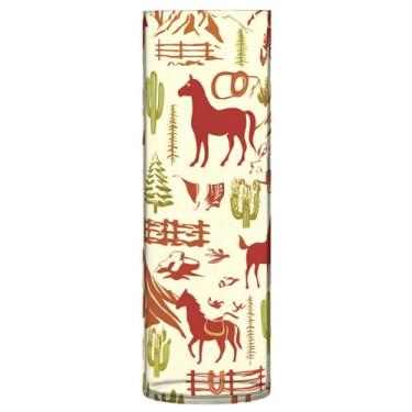 Imagem de JUZIHAI Vaso com estampa de cavalo caubói para flores, 9,9 cm x 30 cm, cilindro de plástico, moderno, vaso de flores para centro de mesa de casamento, decoração de casa