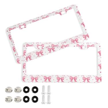 Imagem de SEHANY Lindas molduras de placa de licença de laço rosa, moldura de placa de carro de alumínio à prova de ferrugem com orifícios elípticos e parafusos serve para veículos padrão dos EUA tamanho