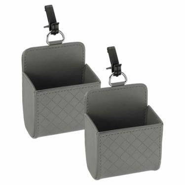 Imagem de HARFINGTON 2 peças bolsa de armazenamento de ventilação de carro couro PU estojo para pendurar veículo organizador portátil bolsa de armazenamento automotivo bolso com gancho para chaves moeda óculos