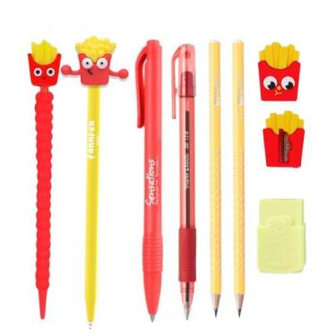 Imagem de Kit Papelaria Fofa Batata Frita 2 Kawaii Lapis Borracha Apontador Cane