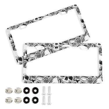 Imagem de SEHANY Molduras de placa de carro estilo gótico, moldura de placa de carro de alumínio à prova de ferrugem com furos e parafusos elípticos serve para veículos padrão dos EUA tamanho acessórios de