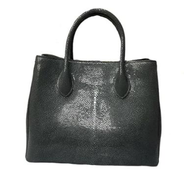 Imagem de Bolsa feminina autêntica verdadeira Stingray Skin Lady clássica preta couro exótico genuíno bolsa de ombro única feminina
