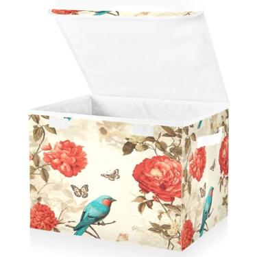 Imagem de Blueangle Cestos de armazenamento turquesa com tampas, 42 x 32 x 30 cm, grande cesta organizadora dobrável para decoração de casa e escritório (321)