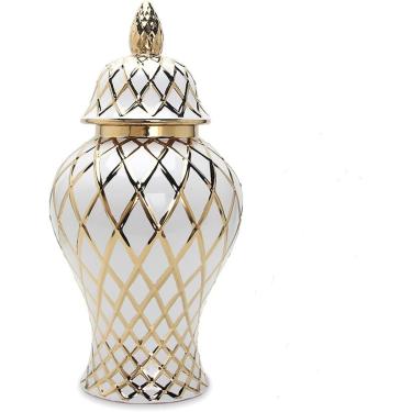 Imagem de Jarra Geral De Cerâmica, Frascos De Gengibre De Porcelana, Jarra Decorativa Xadrez De Tanque De Armazenamento Dourado, Vasos De Acessórios Decorativos (tamanho: P), S