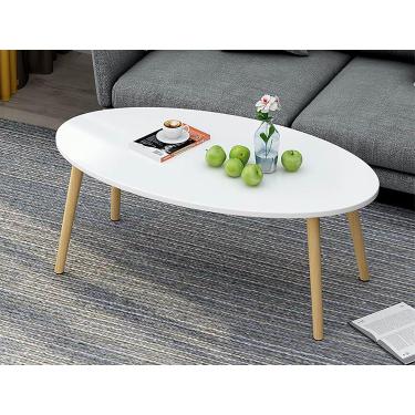 Imagem de Mesa De Café Moderna Minimalista Mesa Lateral Oval De Madeira Maciça Com Pernas De Faia Sólida Mesa De Prateleiras Abertas Para Sala De Estar, A, 80x40x42.5cm