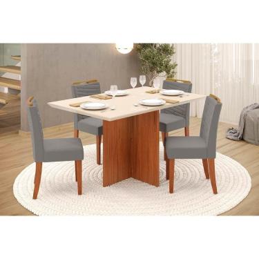 Imagem de Conjunto: Mesa de Cozinha Hera c/ Tampo Madeirado c/ Vidro Reto 120x90cm e 4 Cadeiras Julia Freijo/Off White - Suede Lunar - DJ Móveis