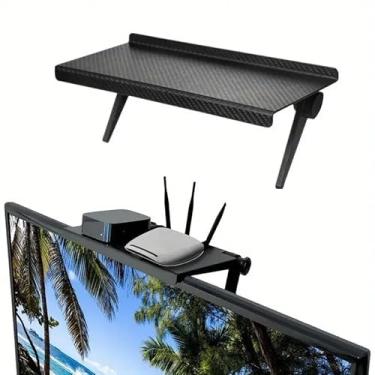 Imagem de Rack de armazenamento de tela superior ajustável, adequado para colocar alto-falantes, câmeras, molduras de fotos e controles remotos em um suporte de TV (preto)