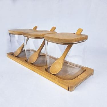 Imagem de Porta Tempero Jogo 3 Potes Tampa e Base Quadrada Organizador